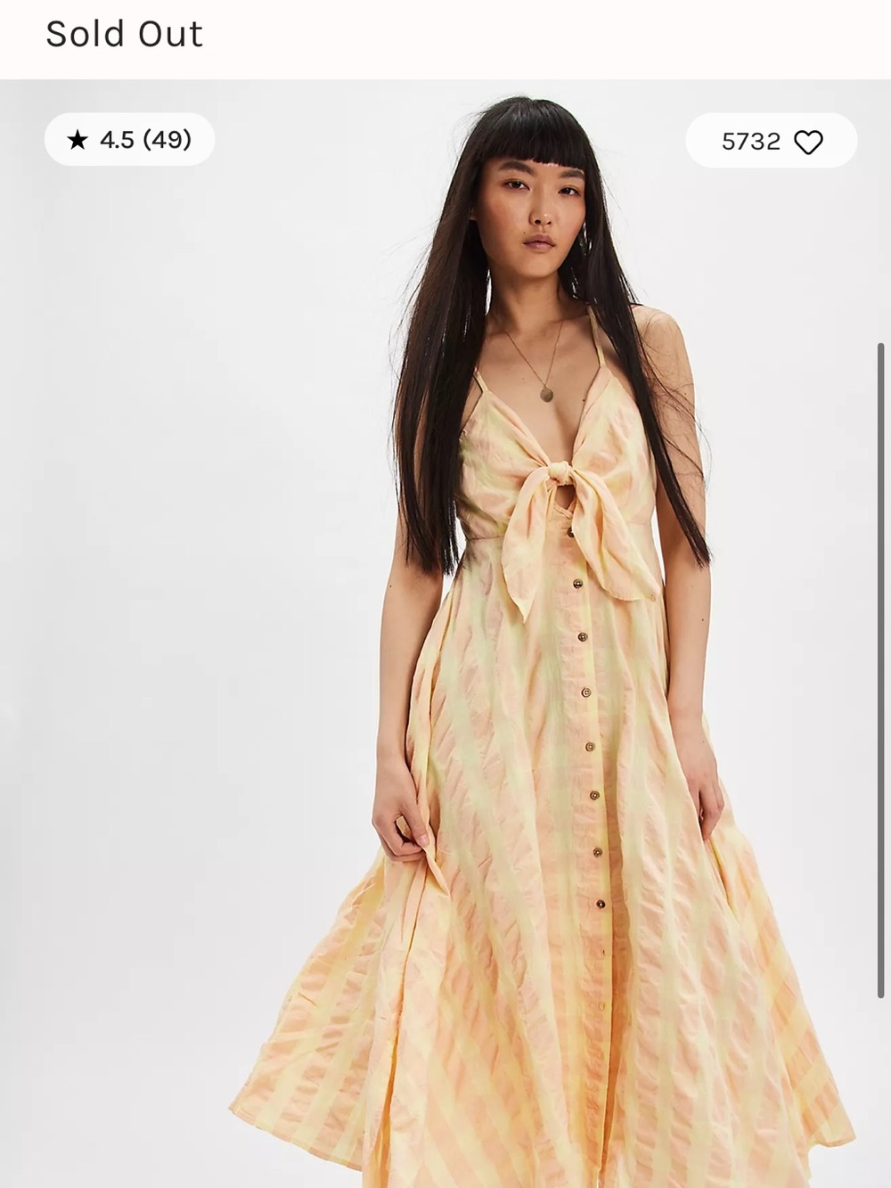 Free People Via gingham 
 Yellow and Pink Tie-Front Maxi Dress